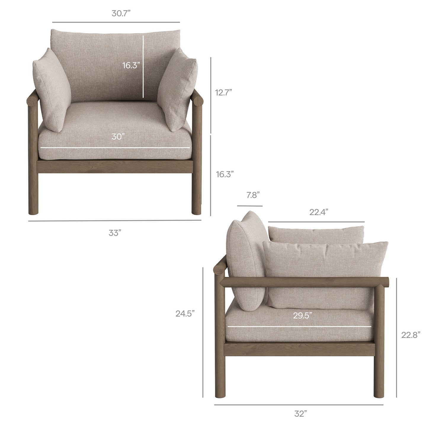 Lyric 5-Piece Outdoor Patio Teak Wood Furniture Set in Weathered Gray Pebble