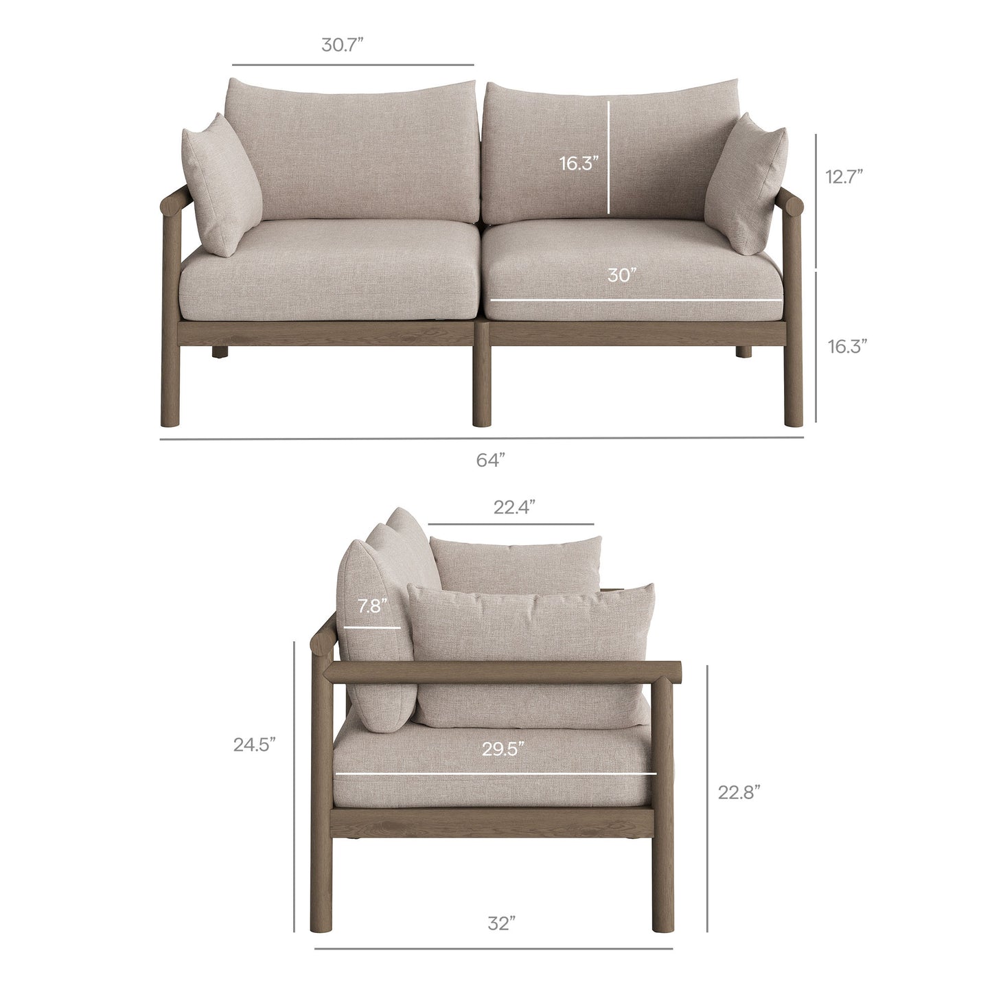 Lyric 5-Piece Outdoor Patio Teak Wood Furniture Set in Weathered Gray Pebble