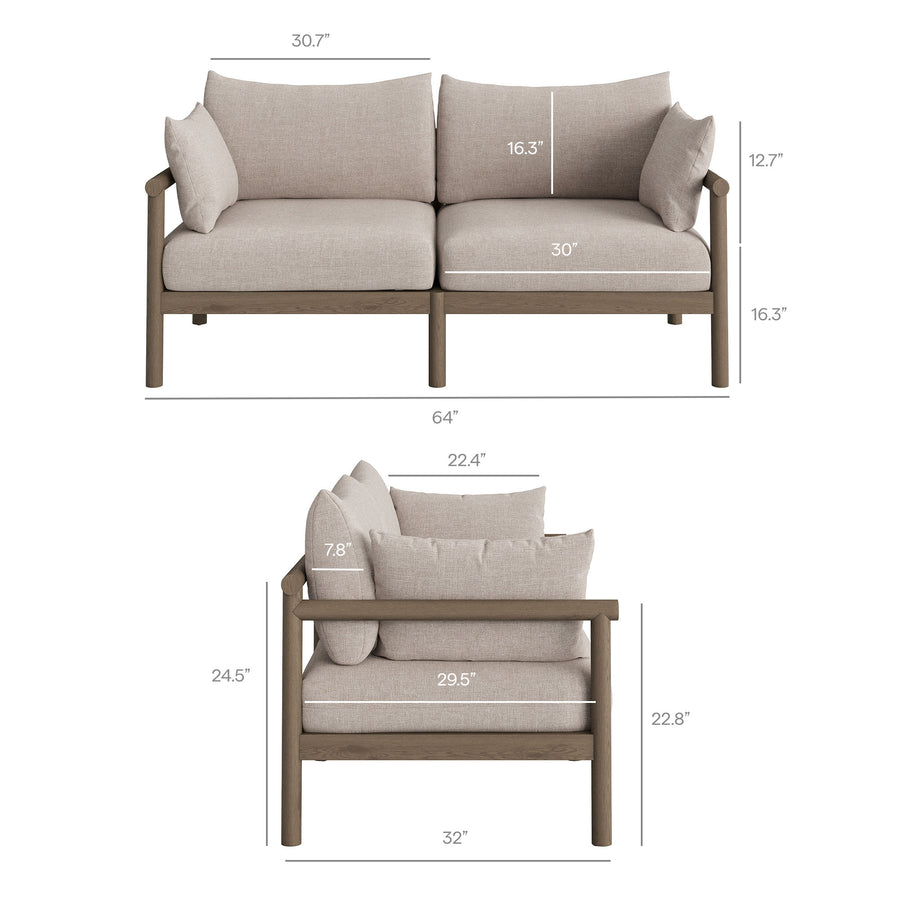 Lyric 5-Piece Outdoor Patio Teak Wood Furniture Set in Weathered Gray Pebble