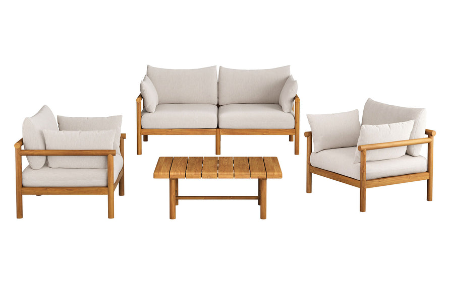 Lyric 4-Piece Outdoor Patio Teak Wood Sofa Set in Natural Sail
