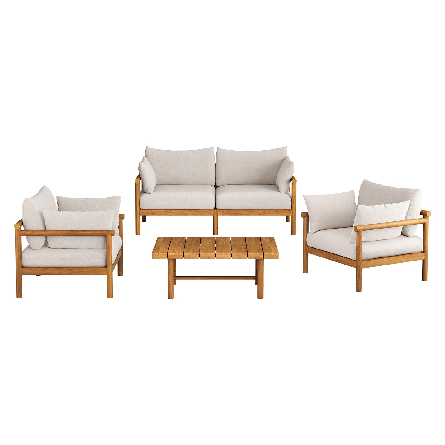 Lyric 4-Piece Outdoor Patio Teak Wood Sofa Set in Natural Sail
