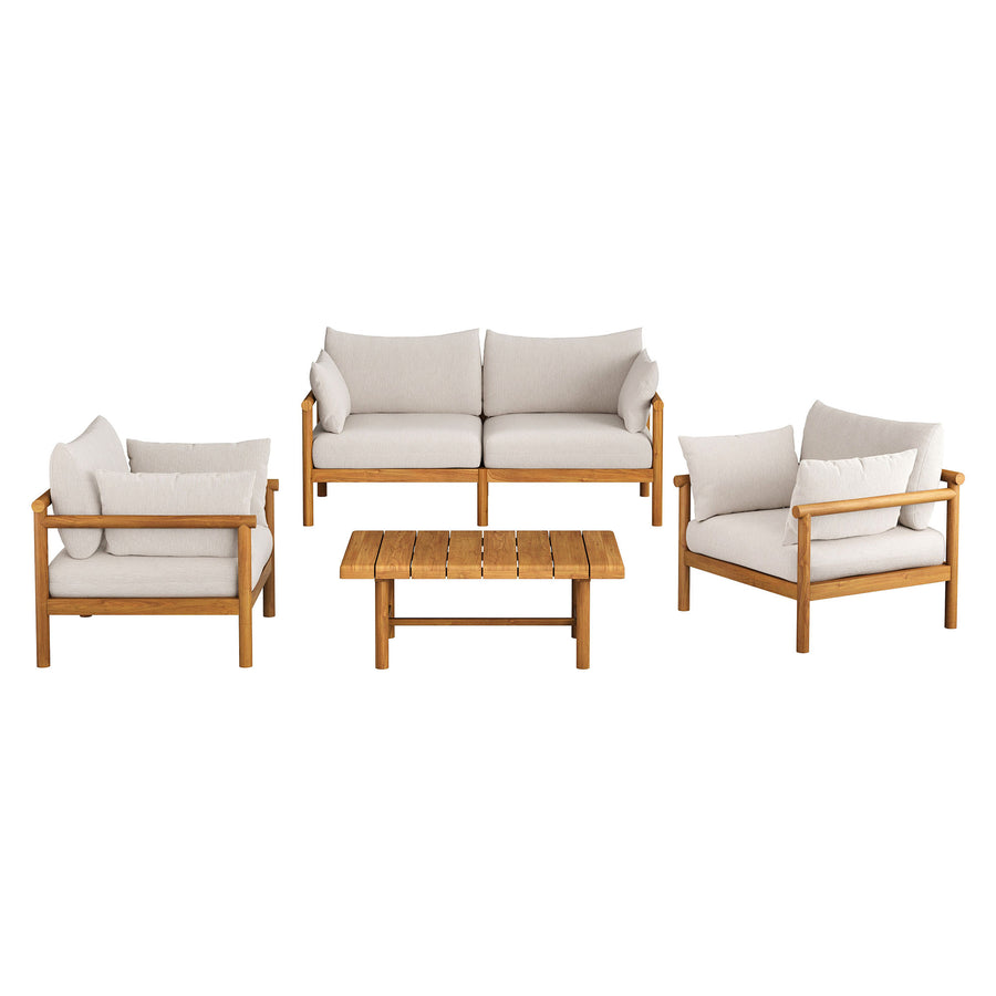 Lyric 4-Piece Outdoor Patio Teak Wood Sofa Set in Natural Sail