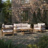 Lyric 4-Piece Outdoor Patio Teak Wood Sofa Set in Natural Sail