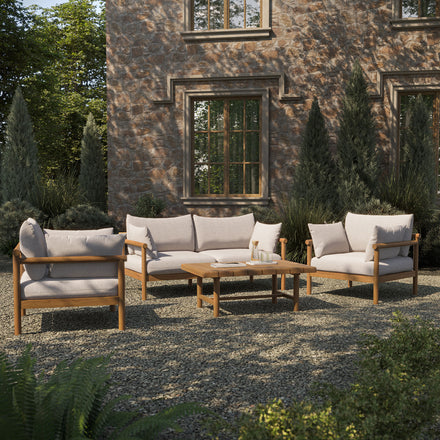 Eleni 4-Piece Outdoor Patio Teak Wood Sofa Set in Natural Sail