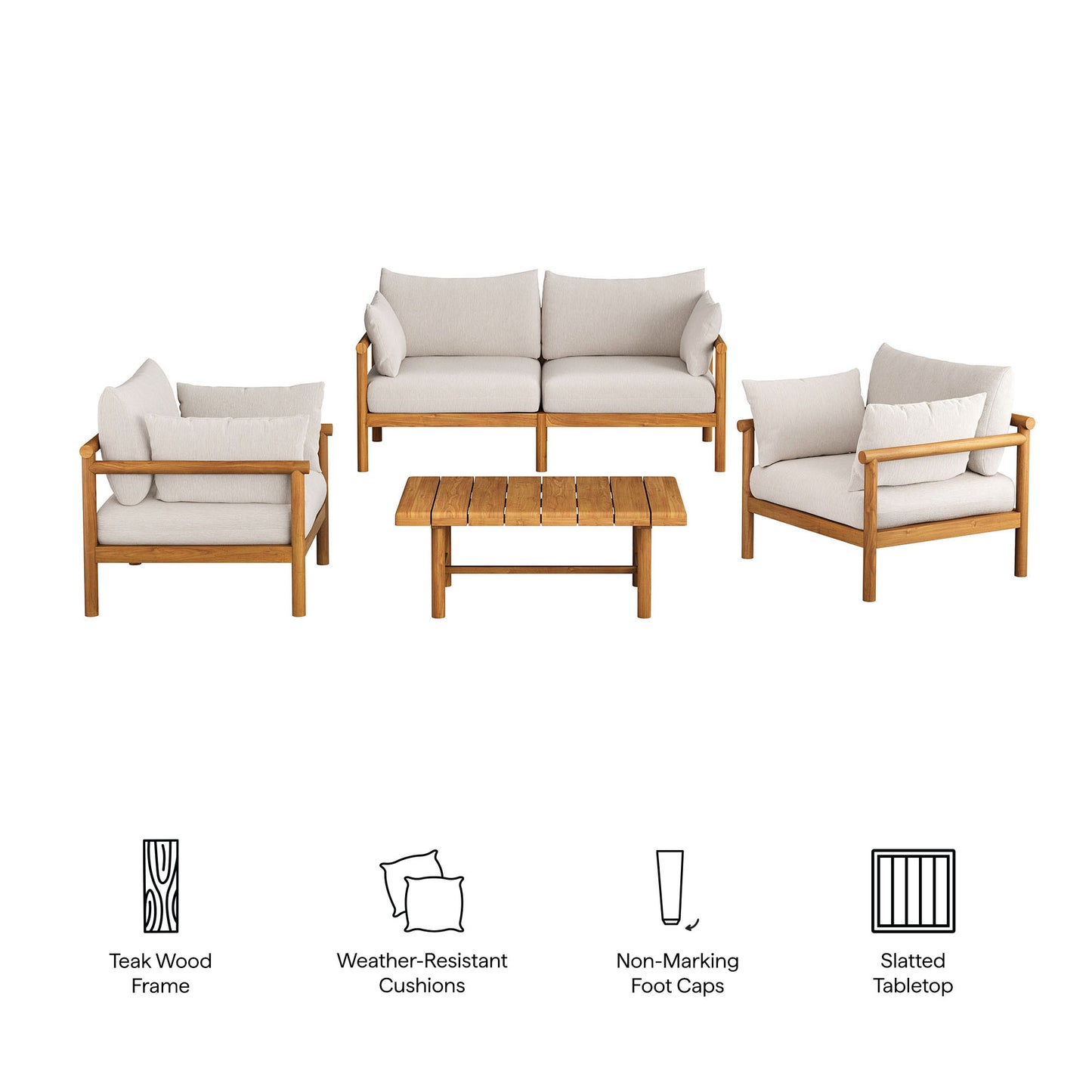 Lyric 4-Piece Outdoor Patio Teak Wood Sofa Set in Natural Sail