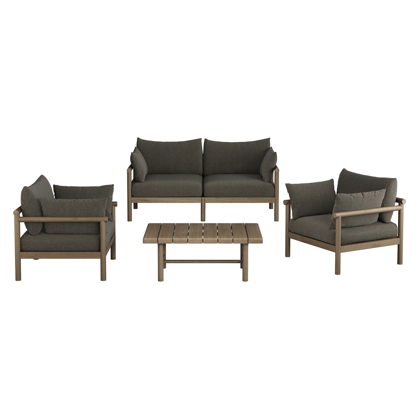 Lyric 4-Piece Outdoor Patio Teak Wood Sofa Set in Weathered Gray Flint