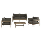 Lyric 4-Piece Outdoor Patio Teak Wood Sofa Set in Weathered Gray Flint