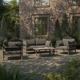 Lyric 4-Piece Outdoor Patio Teak Wood Sofa Set in Weathered Gray Flint