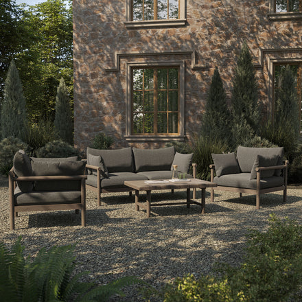 Eleni 4-Piece Outdoor Patio Teak Wood Sofa Set in Weathered Gray Flint