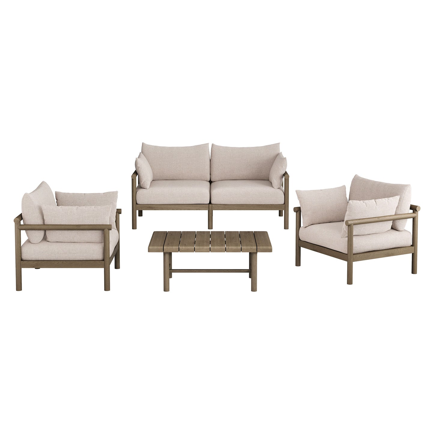 Lyric 4-Piece Outdoor Patio Teak Wood Sofa Set in Weathered Gray Pebble