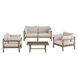 Lyric 4-Piece Outdoor Patio Teak Wood Sofa Set in Weathered Gray Pebble