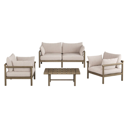 Eleni 4-Piece Outdoor Patio Teak Wood Sofa Set in Weathered Gray Pebble