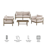 Lyric 4-Piece Outdoor Patio Teak Wood Sofa Set in Weathered Gray Pebble