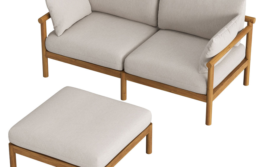 Lyric 2-Piece Outdoor Patio Teak Wood Loveseat with Ottoman Set in Natural Sail