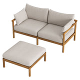 Lyric 2-Piece Outdoor Patio Teak Wood Loveseat with Ottoman Set in Natural Sail