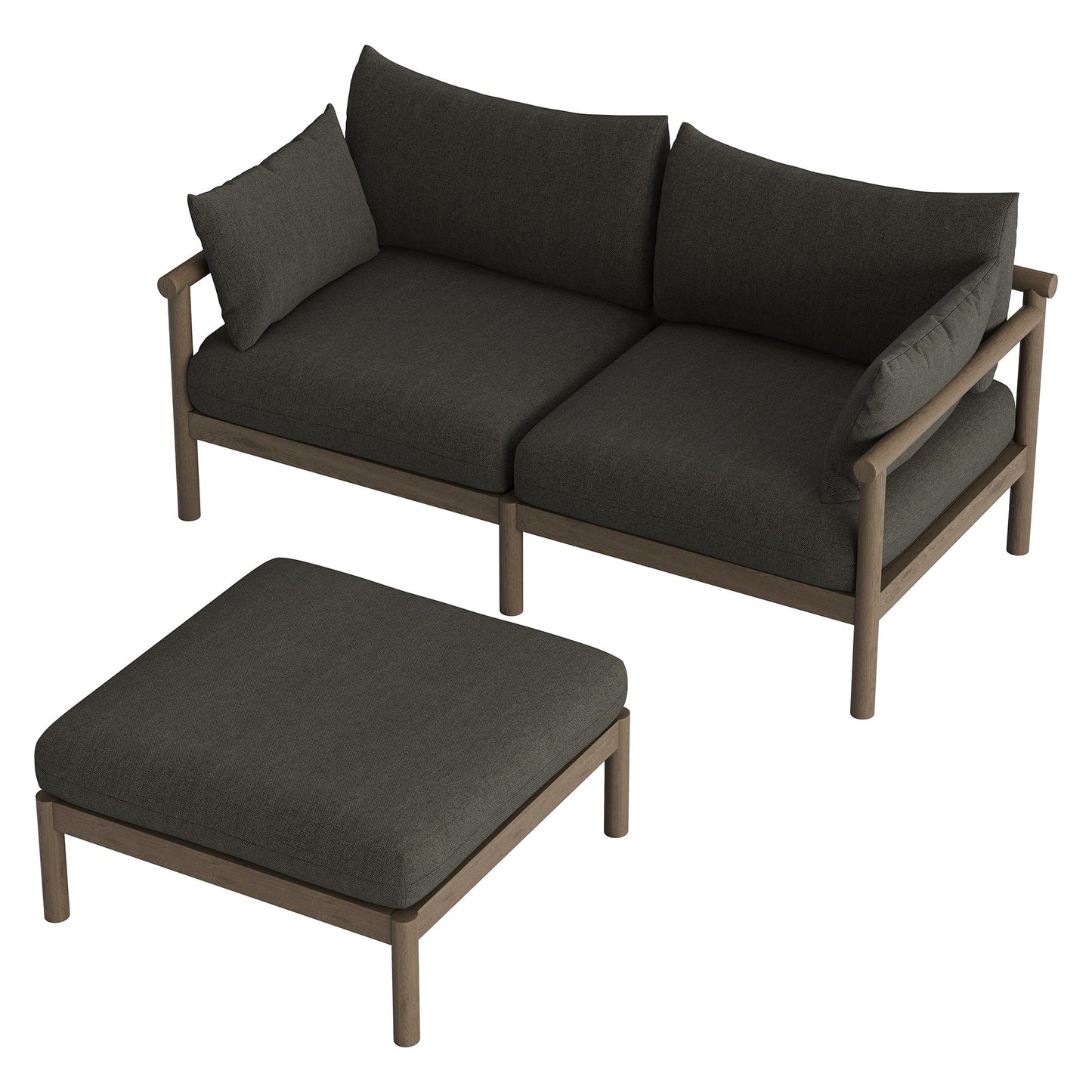 Lyric 2-Piece Outdoor Patio Teak Wood Loveseat with Ottoman Set in Weathered Gray Flint