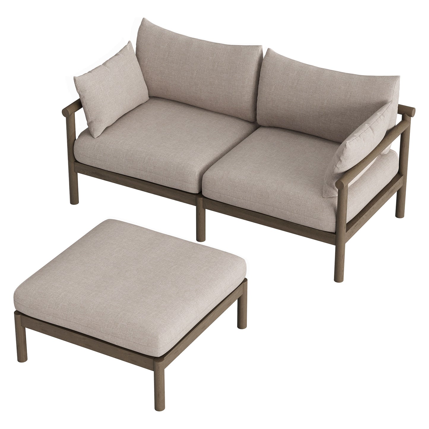 Lyric 2-Piece Outdoor Patio Teak Wood Loveseat with Ottoman Set in Weathered Gray Pebble