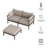 Lyric 2-Piece Outdoor Patio Teak Wood Loveseat with Ottoman Set in Weathered Gray Pebble
