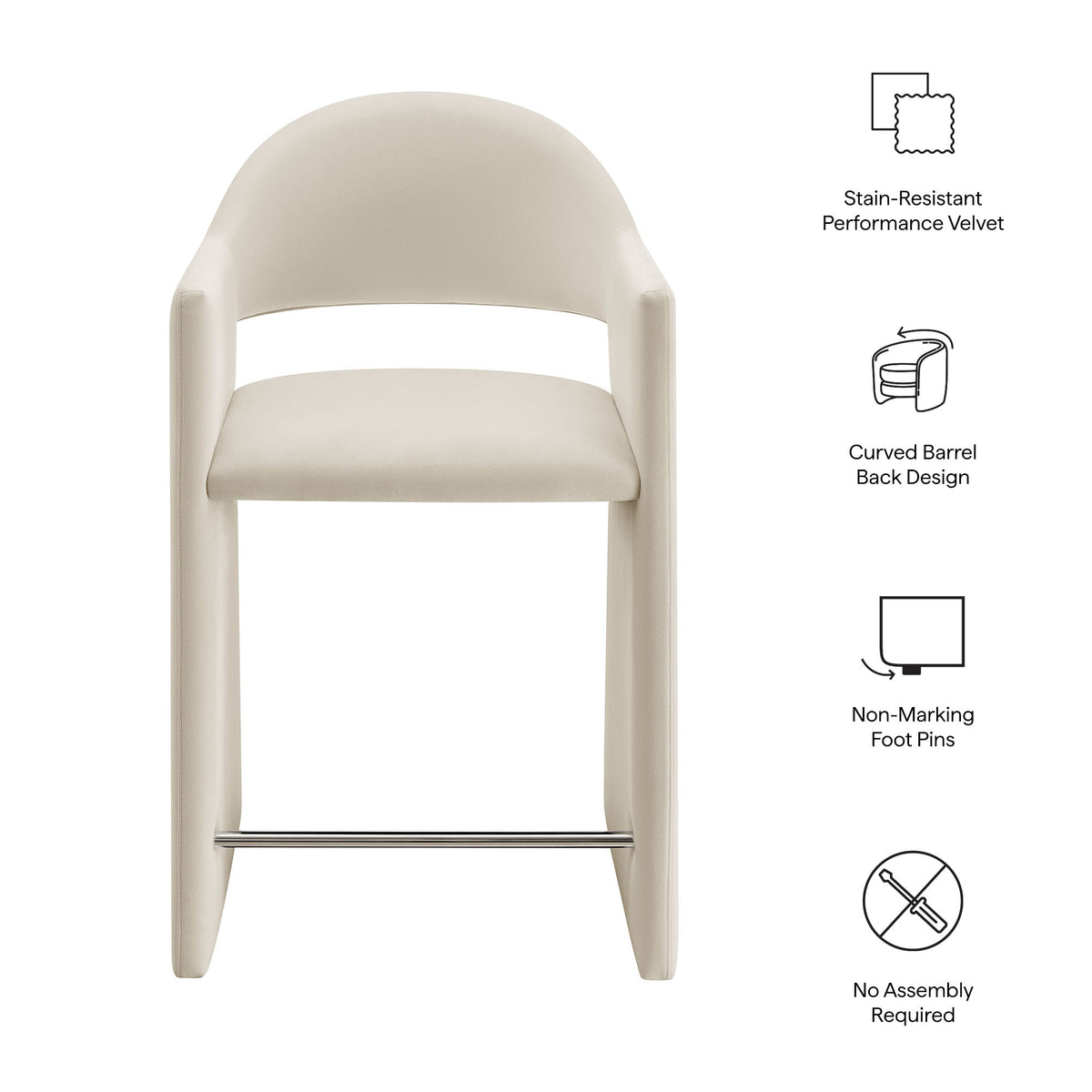 Quartz 37 Inch Performance Velvet Counter Stool in Alabaster