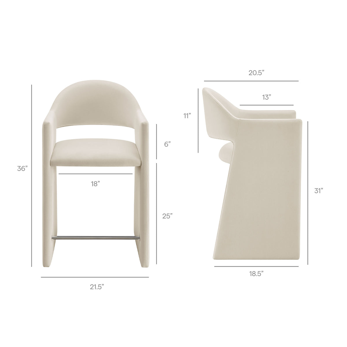 Quartz 37 Inch Performance Velvet Counter Stool in Alabaster