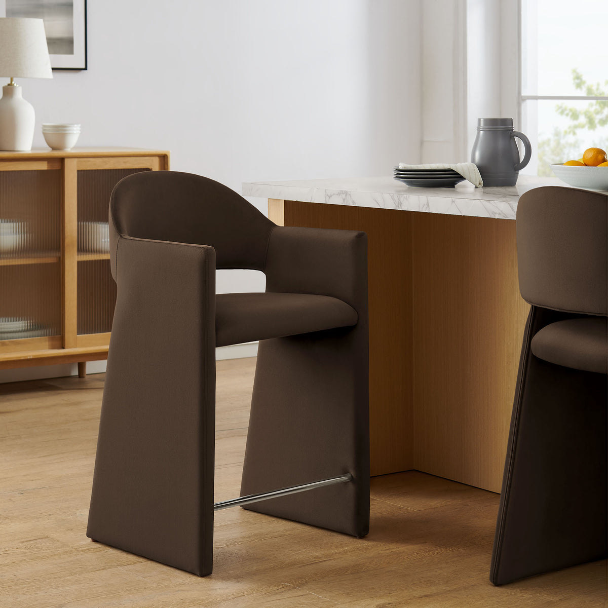 Quartz 37 Inch Performance Velvet Counter Stool in Chocolate Brown