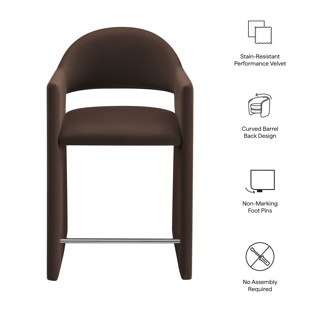 Quartz 37 Inch Performance Velvet Counter Stool in Chocolate Brown
