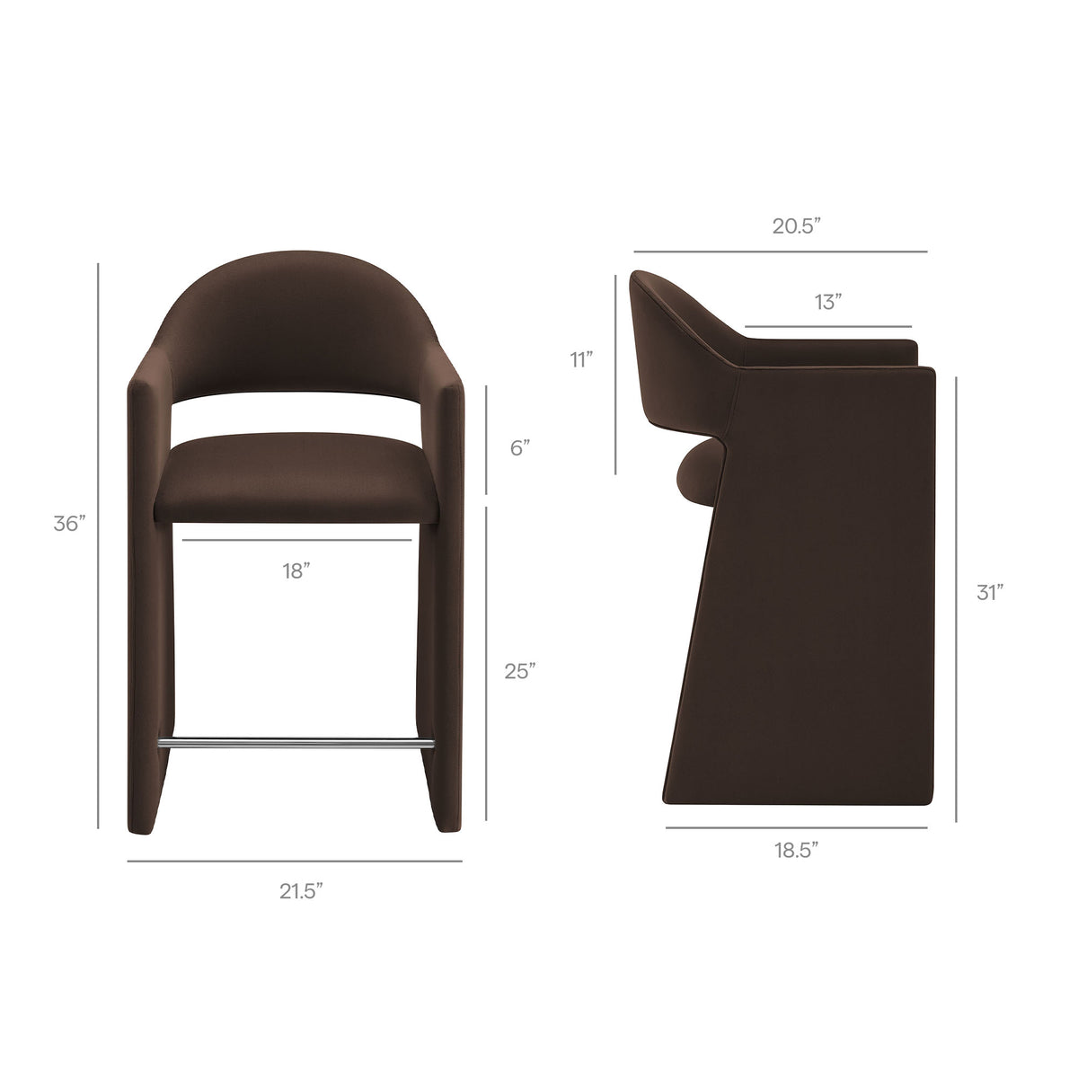 Quartz 37 Inch Performance Velvet Counter Stool in Chocolate Brown