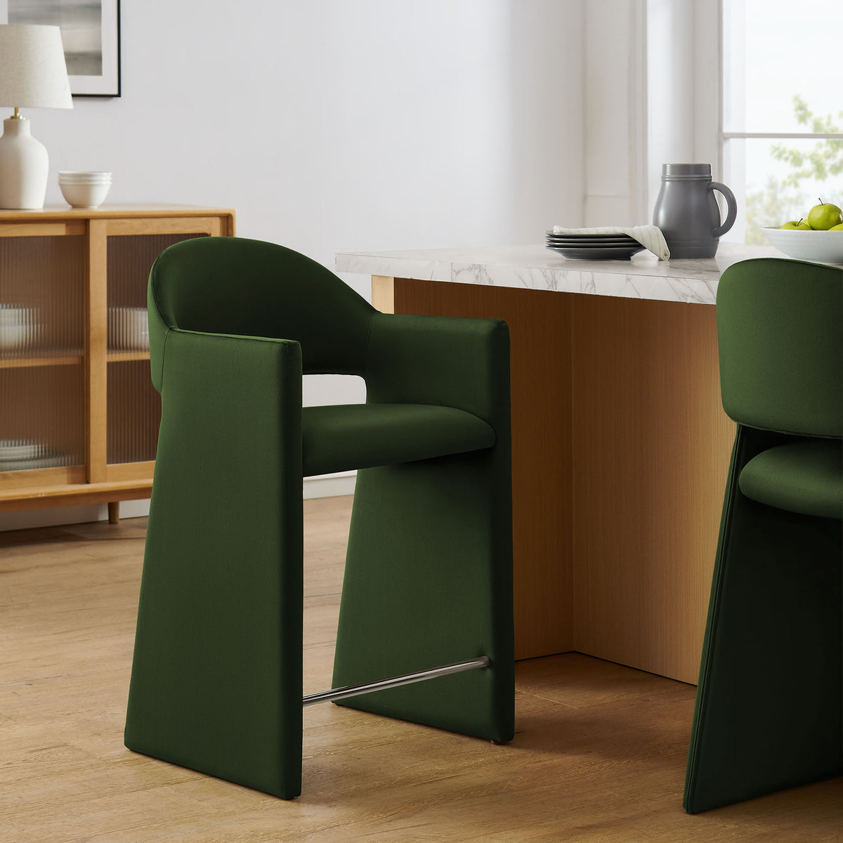 Quartz 37 Inch Performance Velvet Counter Stool in Moss Green