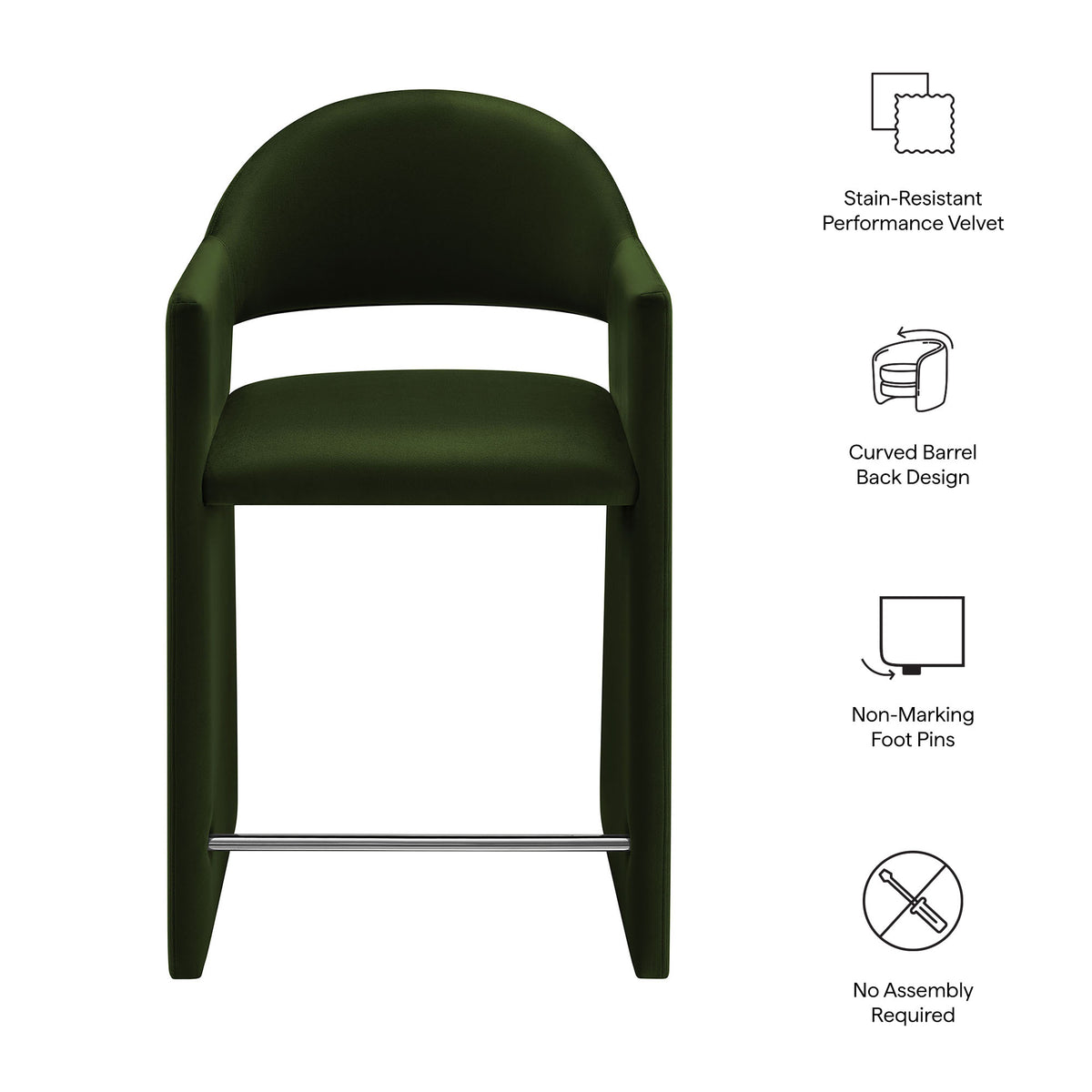 Quartz 37 Inch Performance Velvet Counter Stool in Moss Green