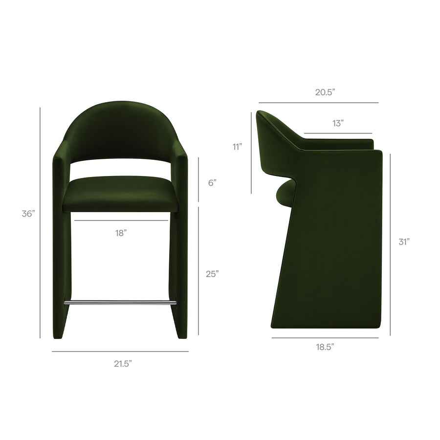 Quartz 37 Inch Performance Velvet Counter Stool in Moss Green