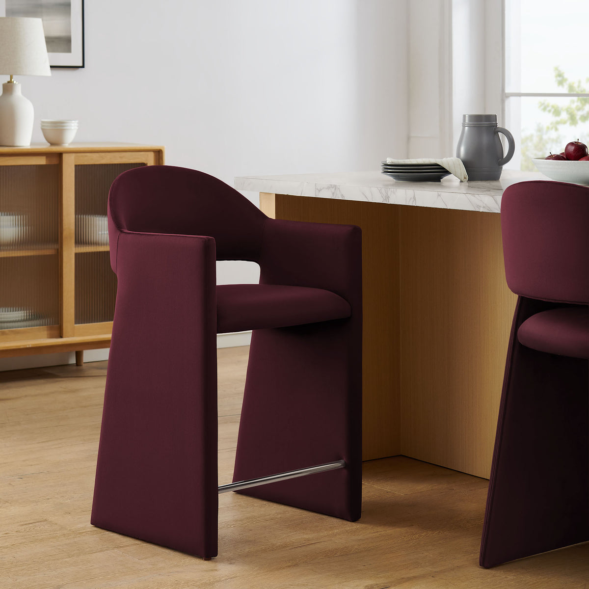 Quartz 37 Inch Performance Velvet Counter Stool in Mulberry