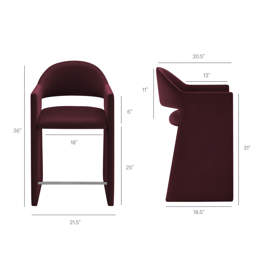 Quartz 37 Inch Performance Velvet Counter Stool in Mulberry