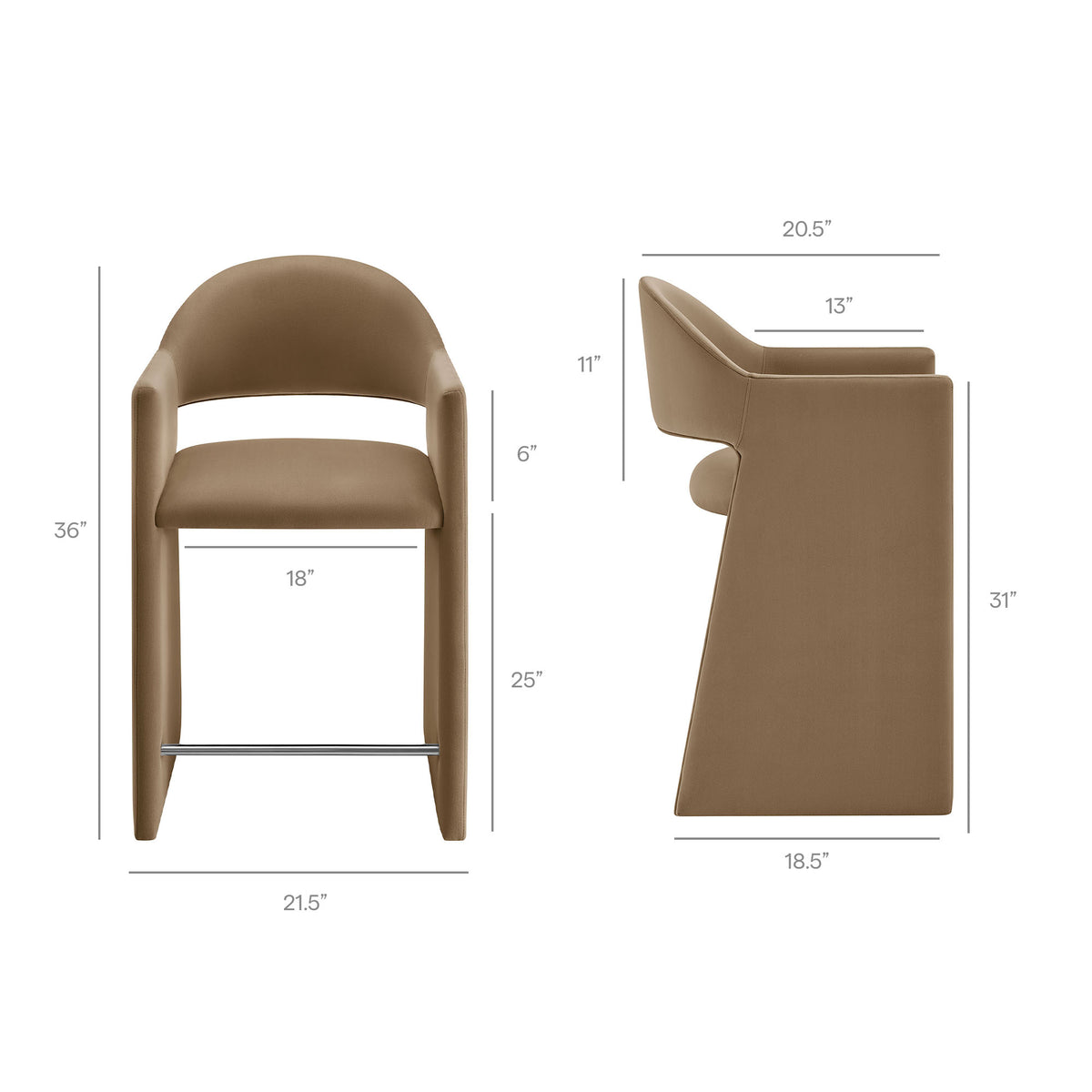 Quartz 37 Inch Performance Velvet Counter Stool in Taupe