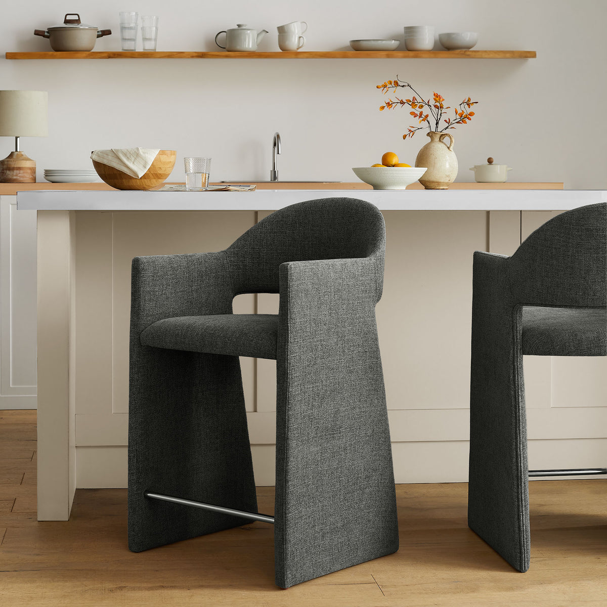 Quartz 37 Inch Upholstered Fabric Counter Stool in Charcoal