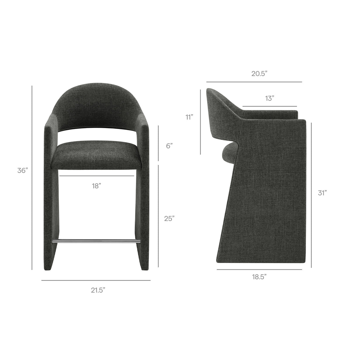 Quartz 37 Inch Upholstered Fabric Counter Stool in Charcoal