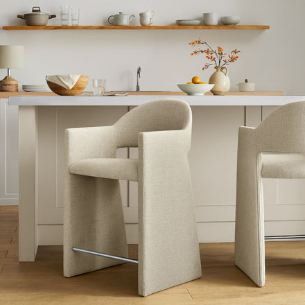 Talia 37 Inch Upholstered Fabric Counter Stool in Linen
