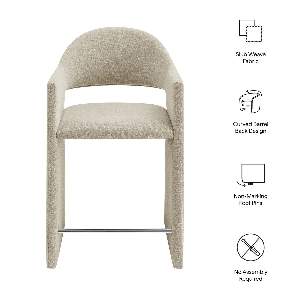 Quartz 37 Inch Upholstered Fabric Counter Stool in Linen