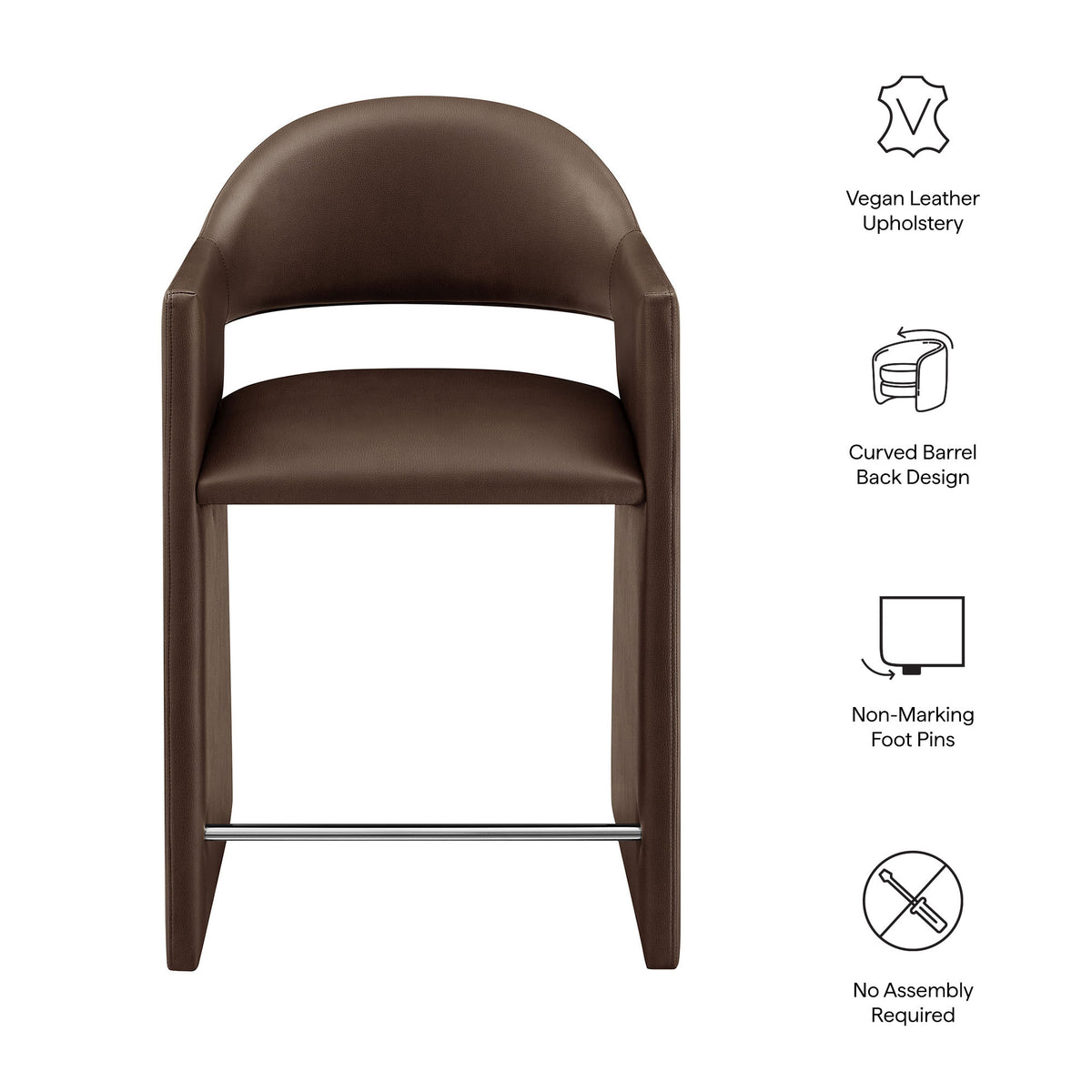 Quartz 37 Inch Vegan Leather Counter Stool in Espresso