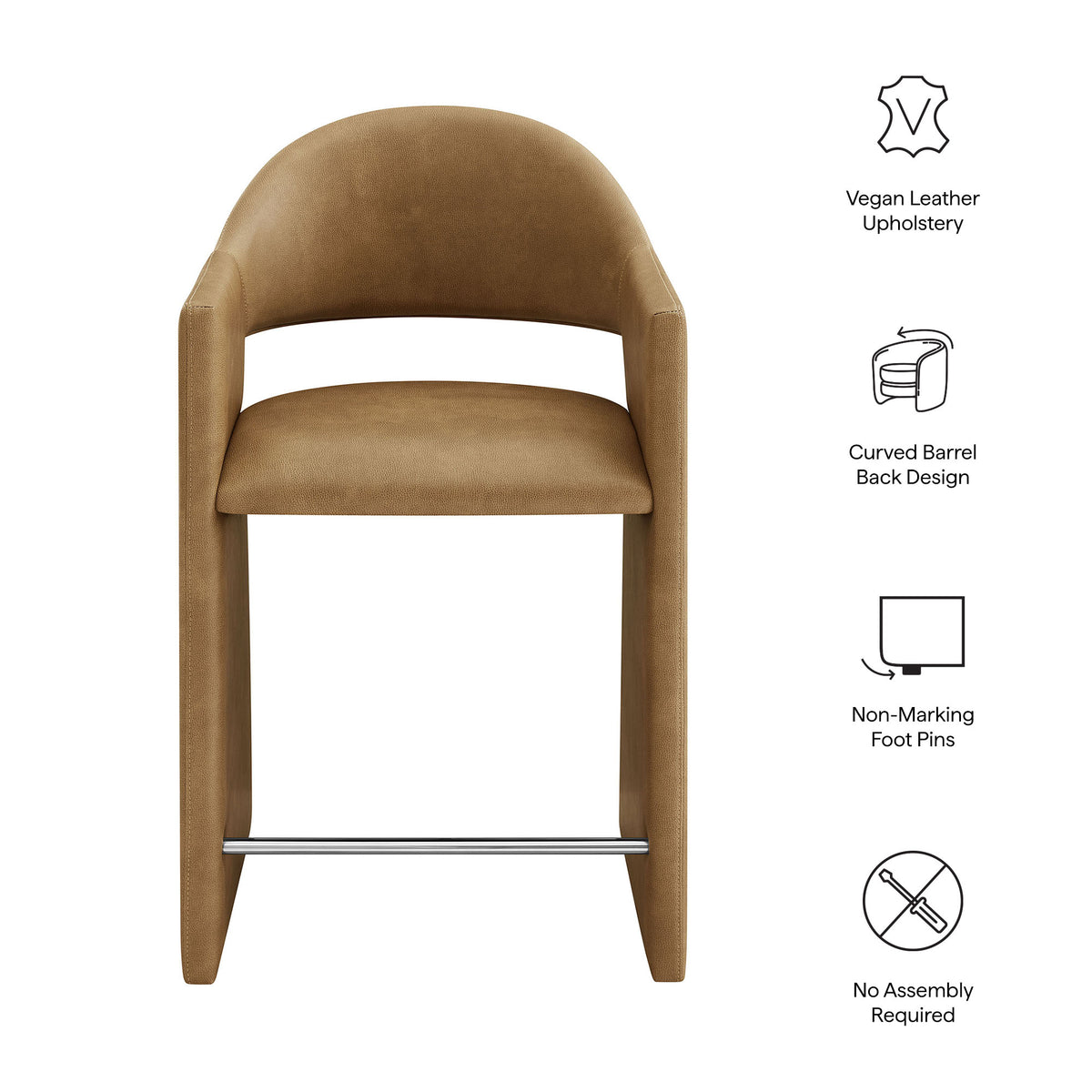 Quartz 37 Inch Vegan Leather Counter Stool in Toast