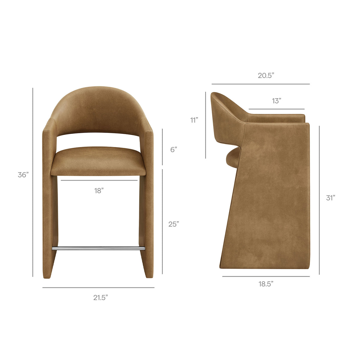 Quartz 37 Inch Vegan Leather Counter Stool in Toast
