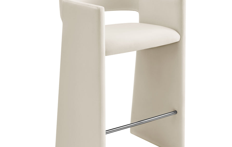 Quartz 41 Inch Performance Velvet Bar Stool in Alabaster