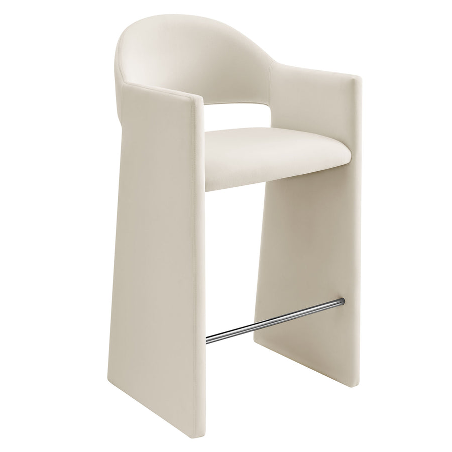 Quartz 41 Inch Performance Velvet Bar Stool in Alabaster