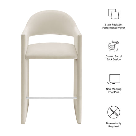 Talia 41 Inch Performance Velvet Bar Stool in Alabaster