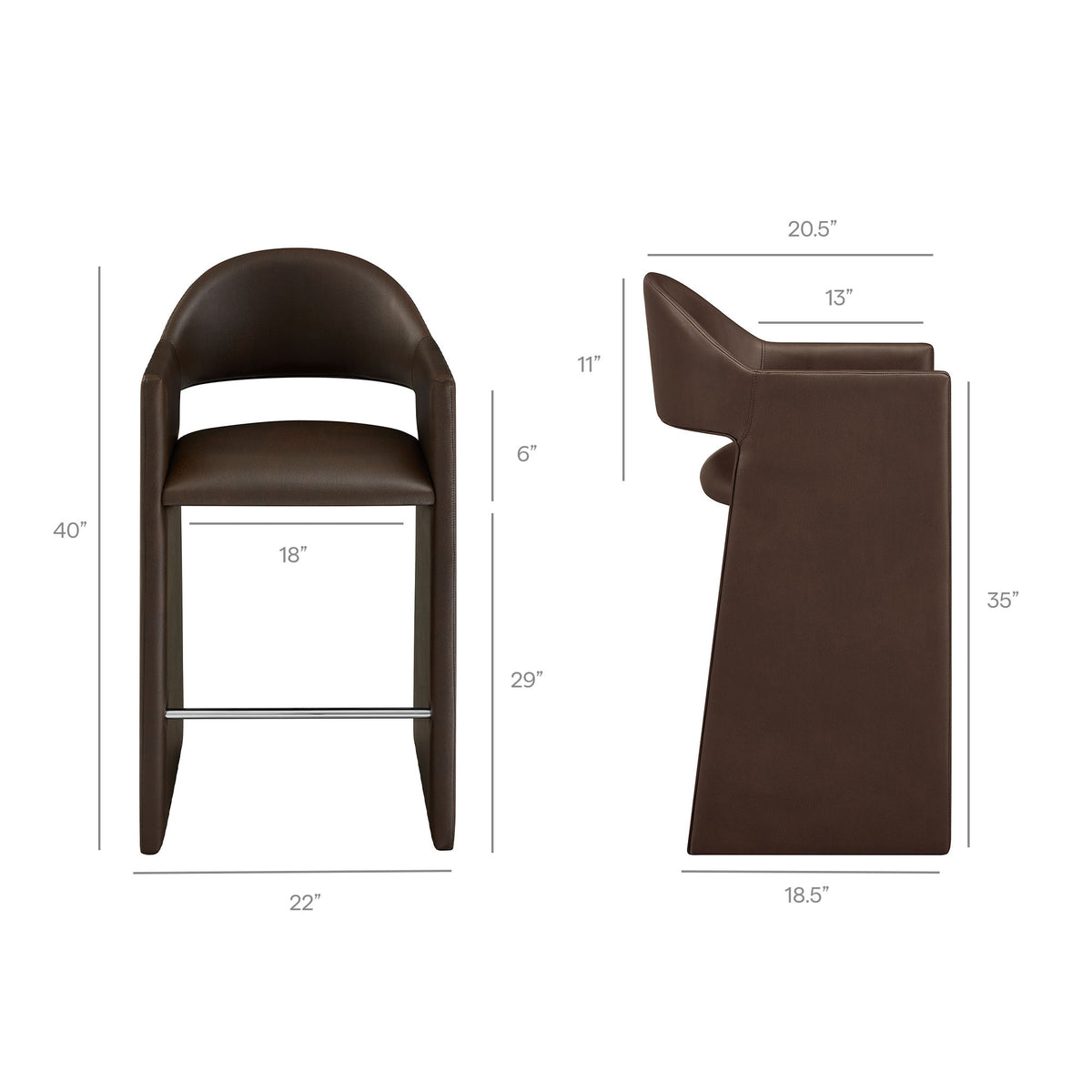 Quartz 41 Inch Vegan Leather Bar Stool in Espresso