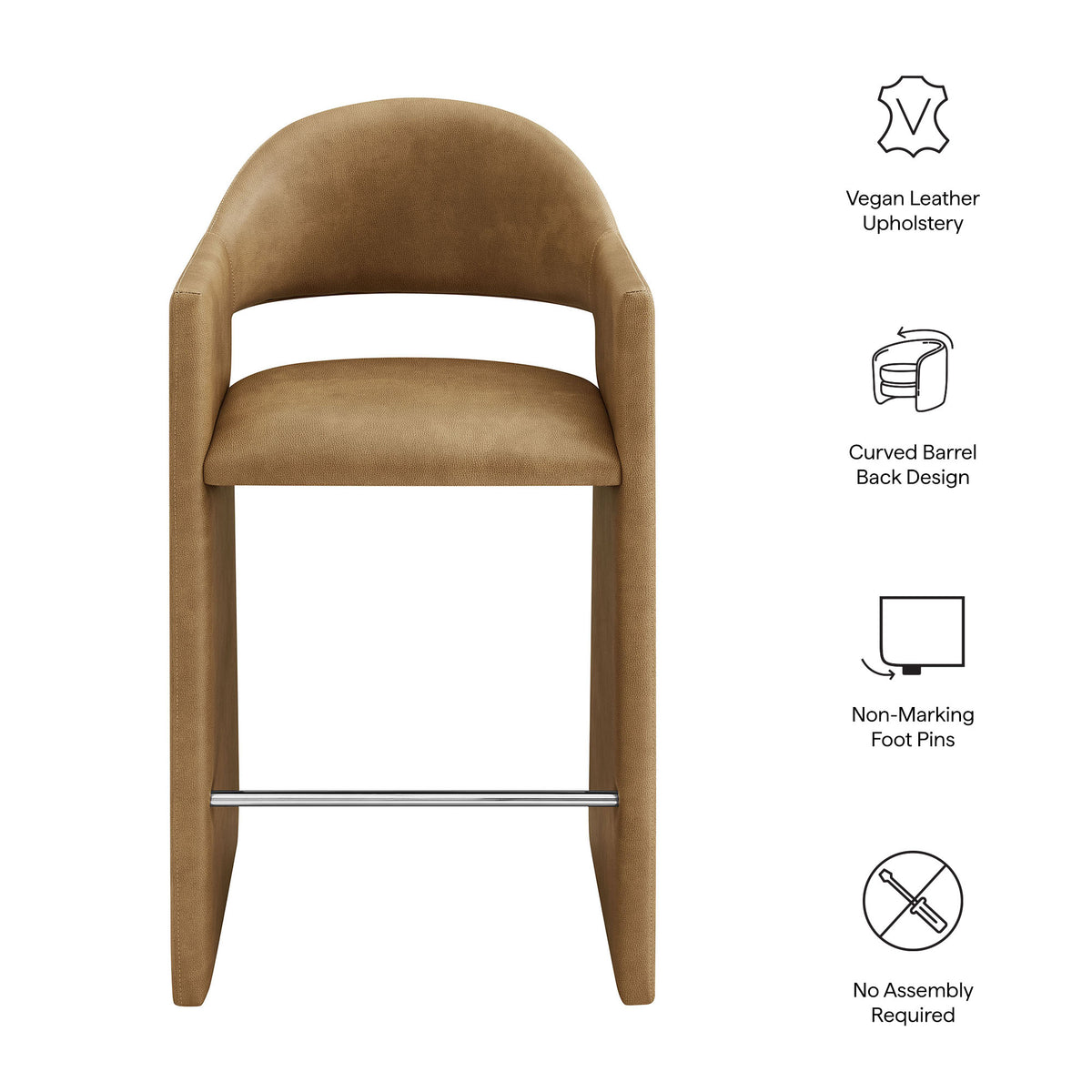 Quartz 41 Inch Vegan Leather Bar Stool in Toast