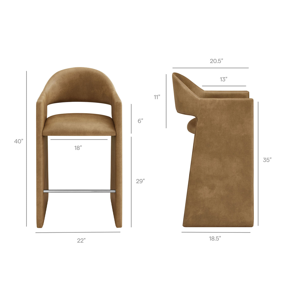 Quartz 41 Inch Vegan Leather Bar Stool in Toast
