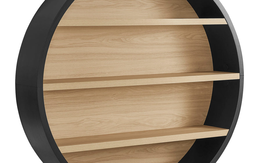 Glengarriff 47" Round Wall Book Shelf in Black Natural