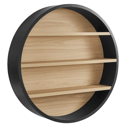 Romy 47" Round Wall Book Shelf in Black Natural