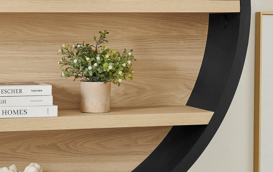 Glengarriff 47" Round Wall Book Shelf in Black Natural