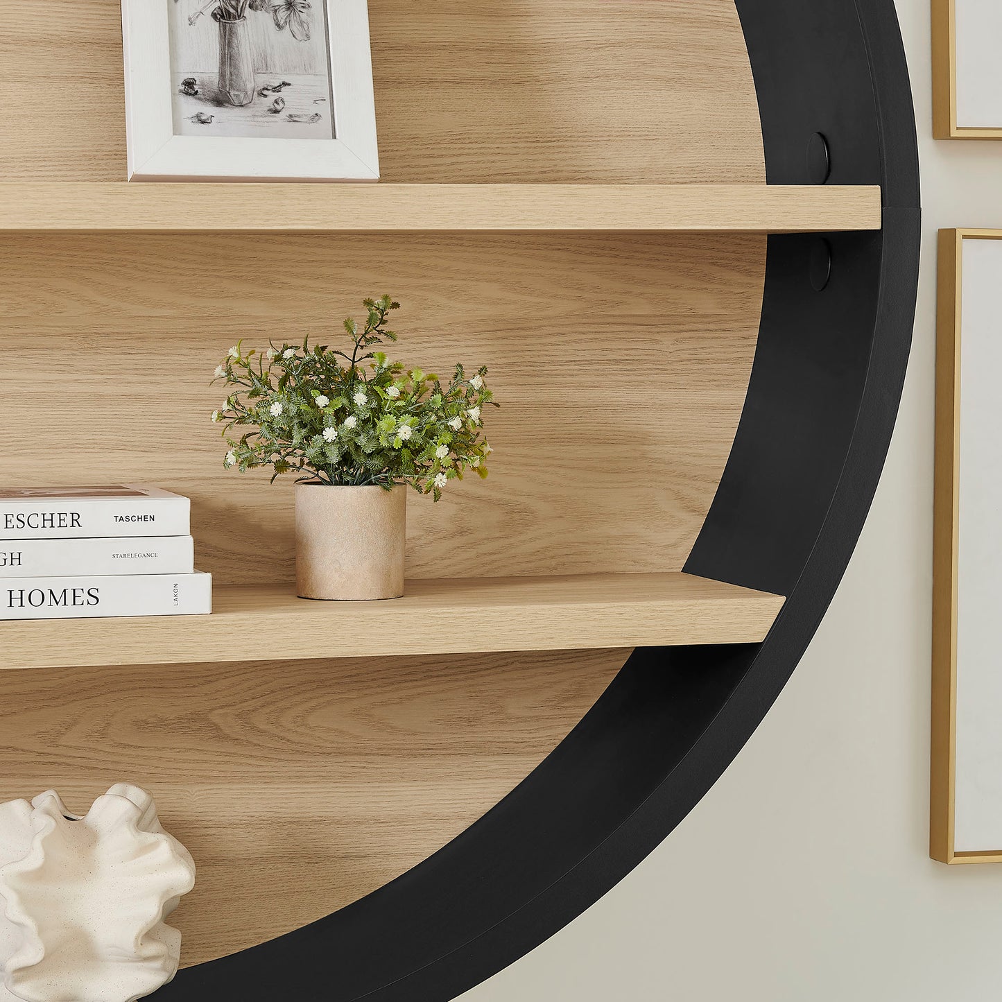 Glengarriff 47" Round Wall Book Shelf in Black Natural
